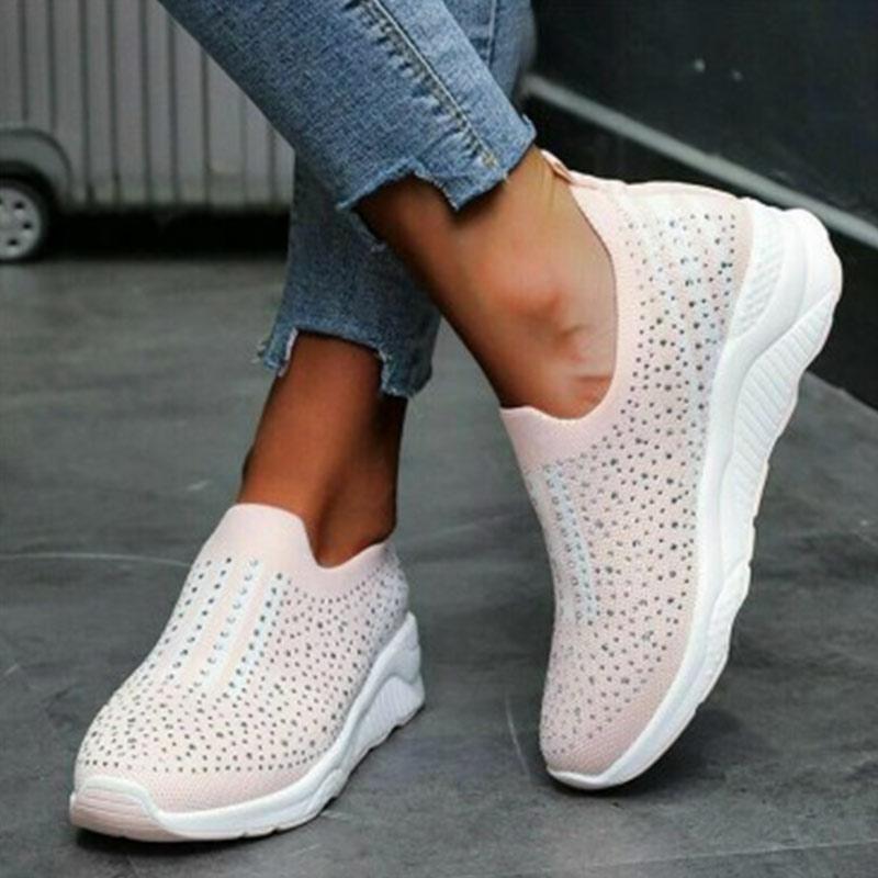Aria - Damen Freizeit Strass Slip-On Schuhe