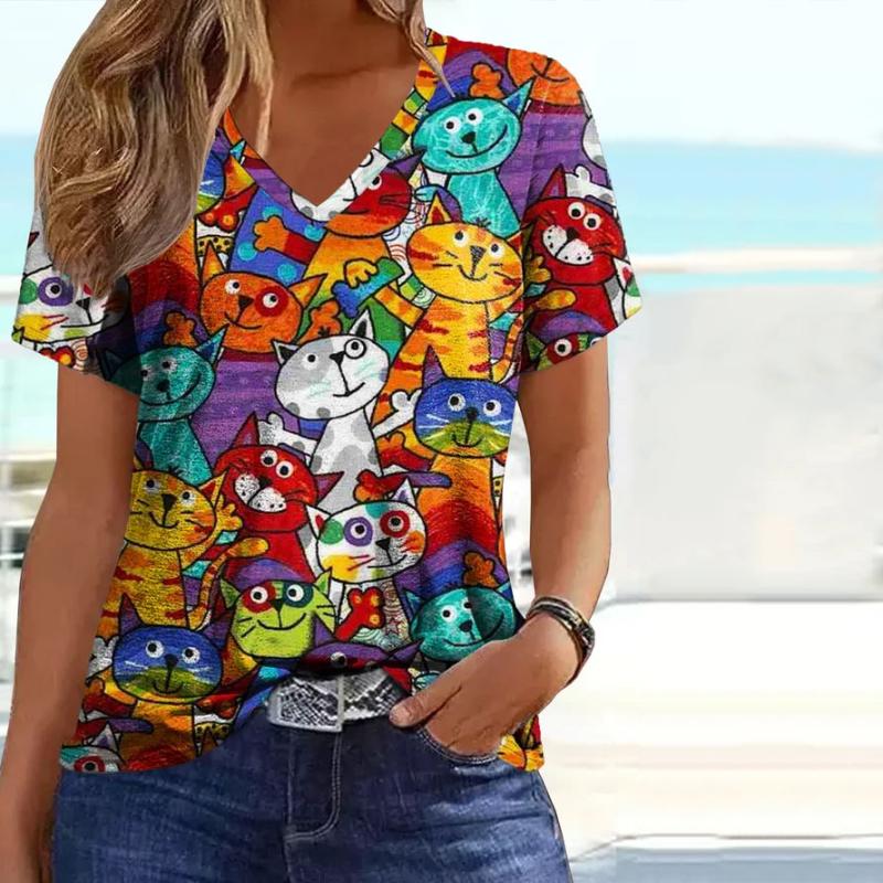 Ottilie - Kreatives T-Shirt Mit Buntem Katzen-Druck