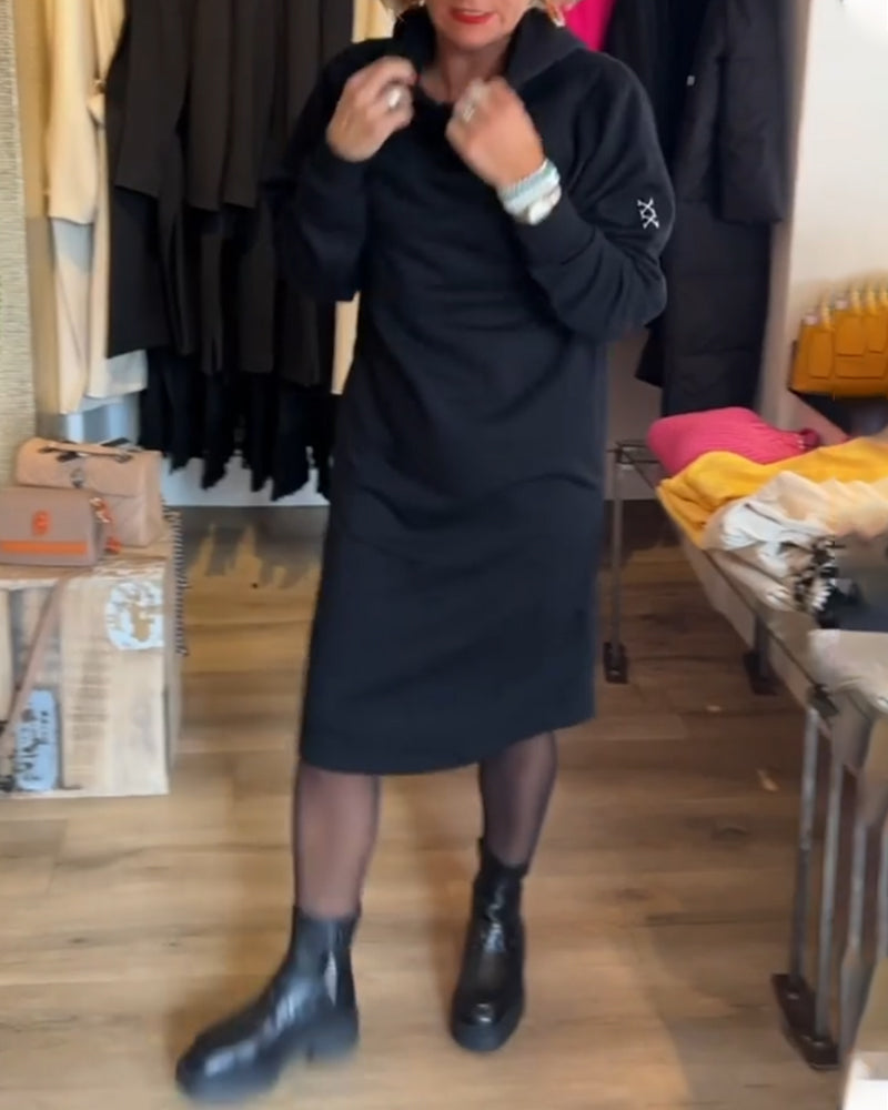 Alodia - Solides Kleid mit Kapuze und Taschen