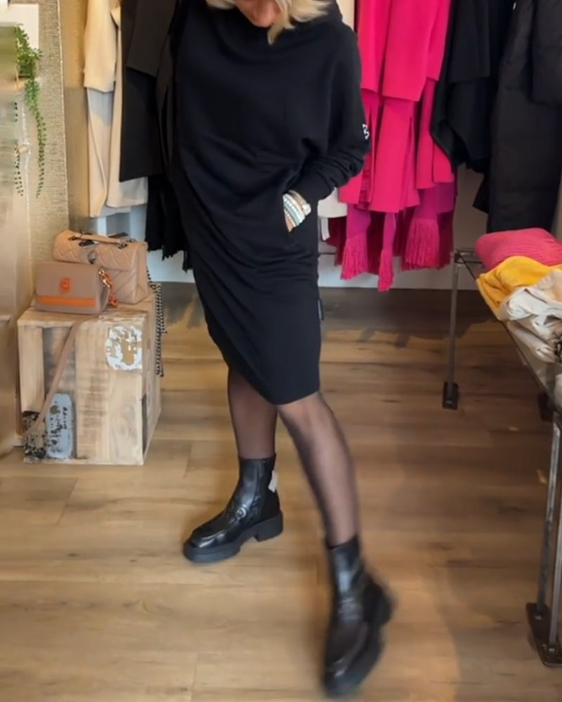 Alodia - Solides Kleid mit Kapuze und Taschen