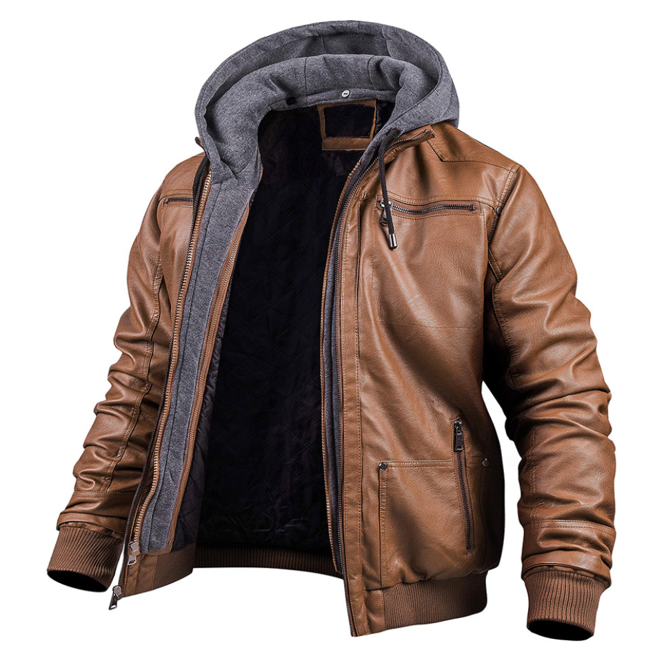 Adriano - Stilvolle Premium Leder-Winter-Jacke mit Kapuze