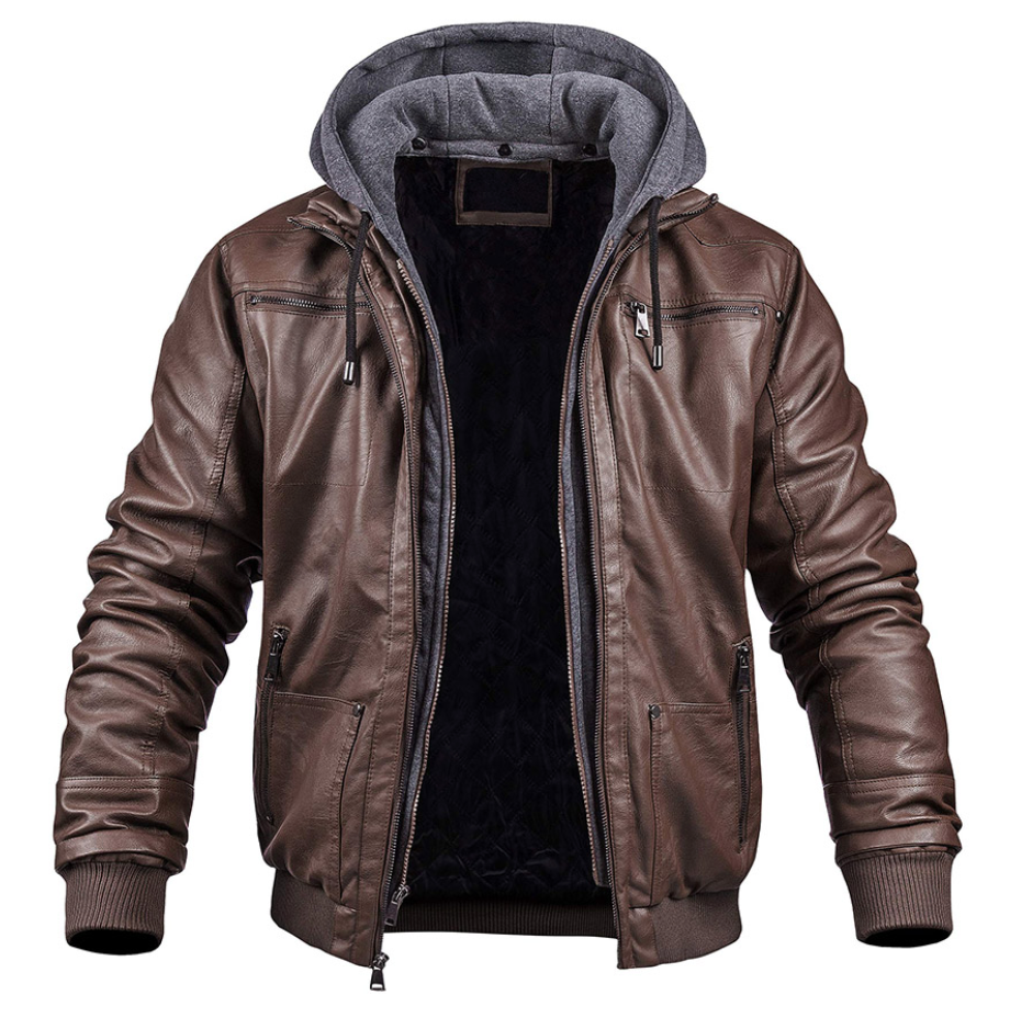 Adriano - Stilvolle Premium Leder-Winter-Jacke mit Kapuze