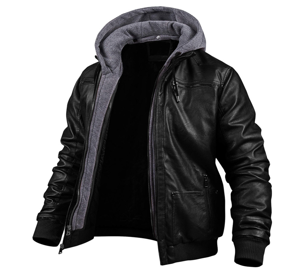 Adriano - Stilvolle Premium Leder-Winter-Jacke mit Kapuze