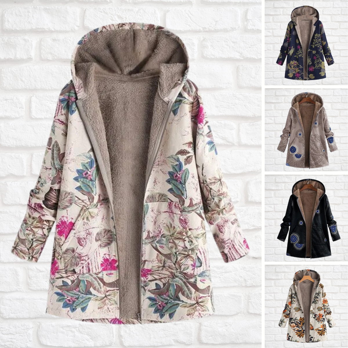 Beatrix - Neu bedruckte klassische Jacke lange Ärmel mit Kapuze