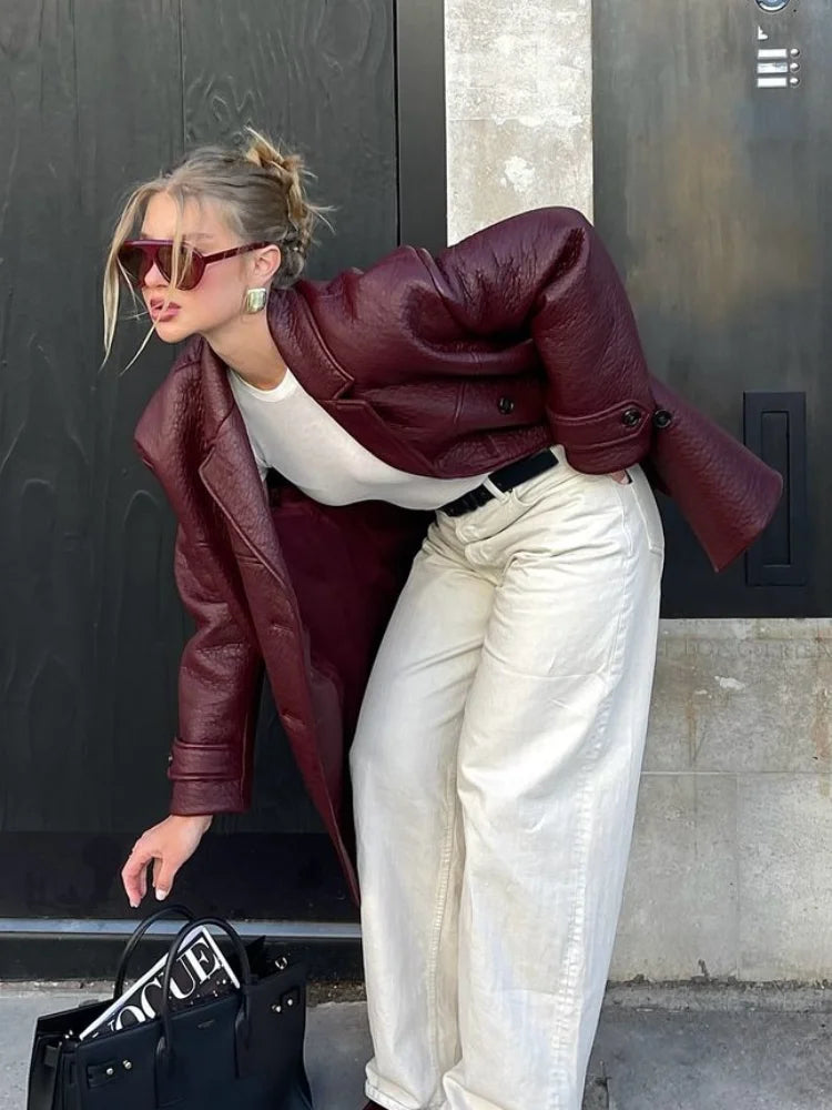 Rosel - Oversize Zweireihiger Lederblazer Für Damen