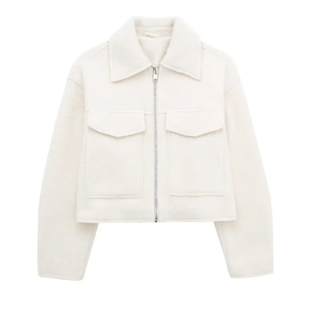 Sigrun - Weiße Tweed Cropped Bomberjacke Damen