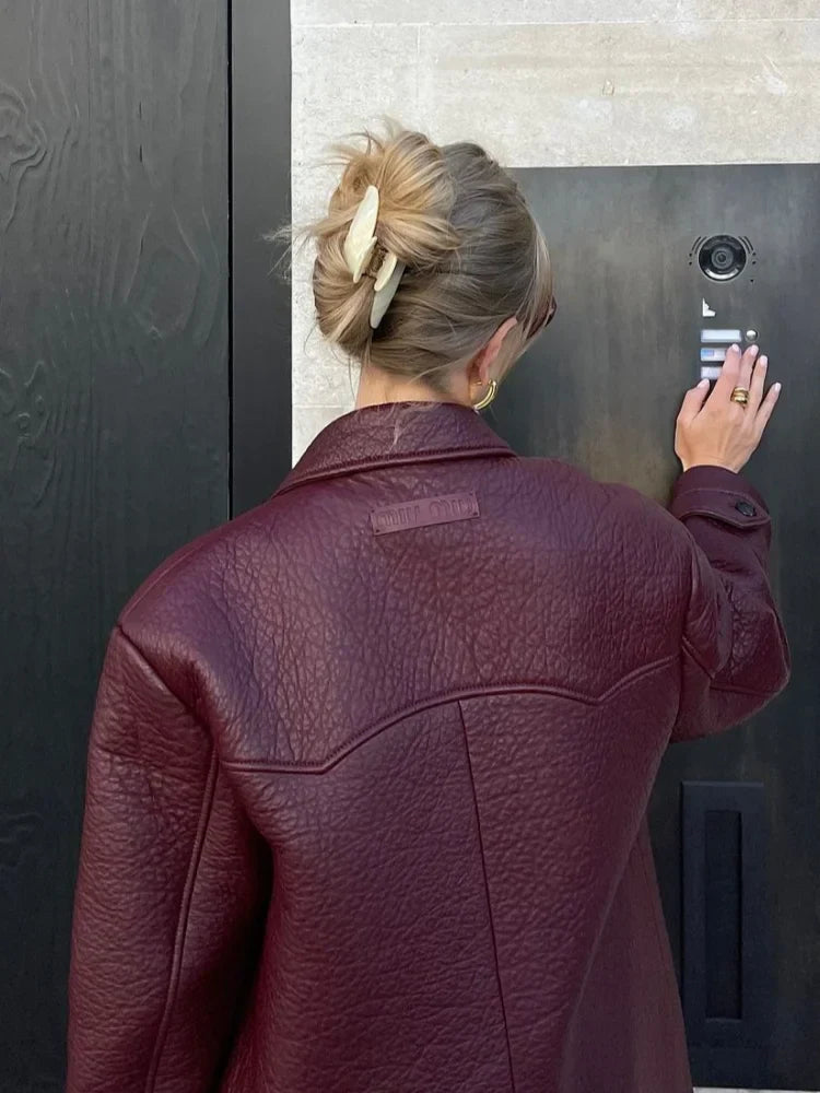 Rosel - Oversize Zweireihiger Lederblazer Für Damen