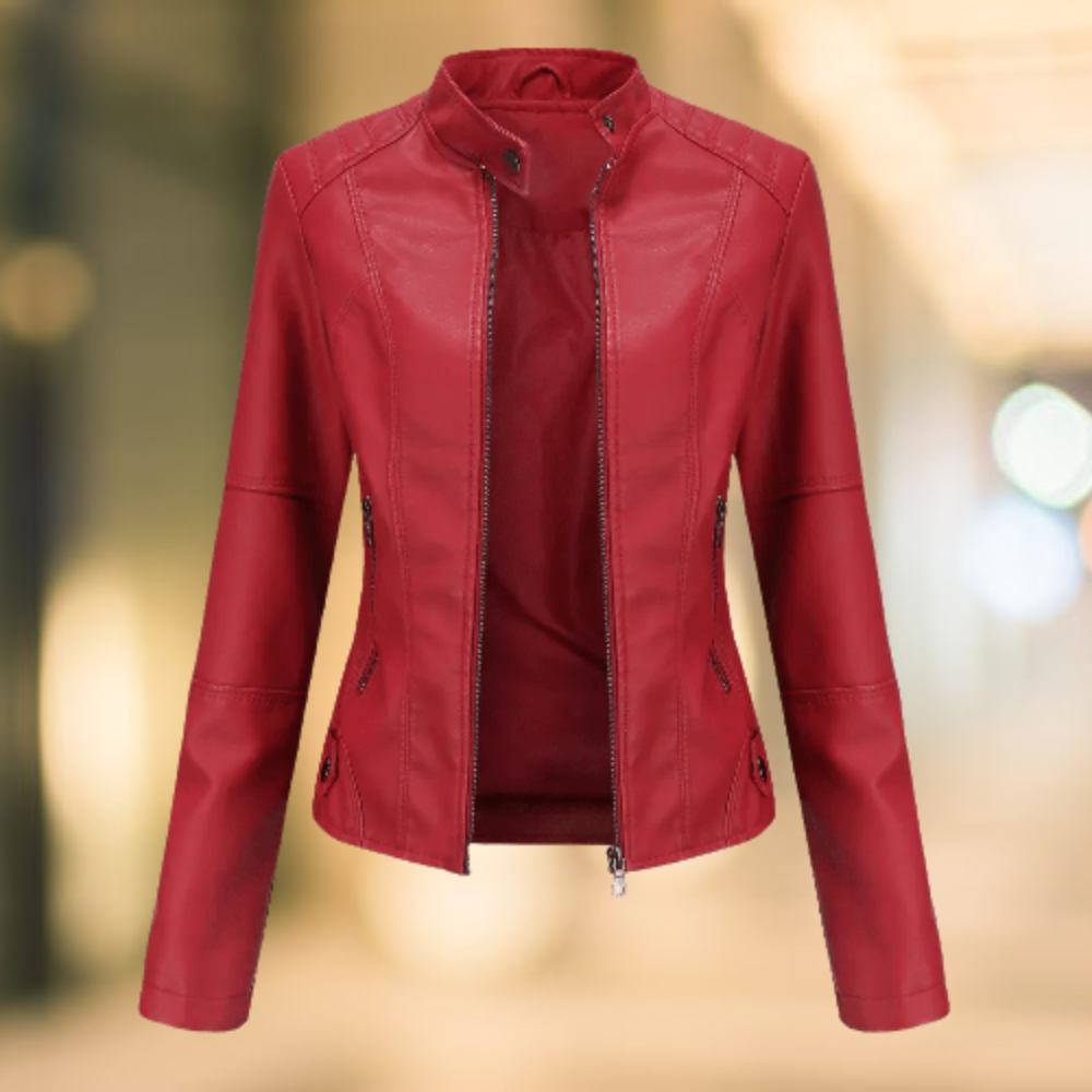 Astra - Elegante und schicke Lederjacke mit Stehkragen