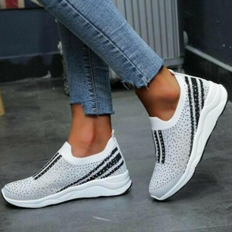 Aria - Damen Freizeit Strass Slip-On Schuhe