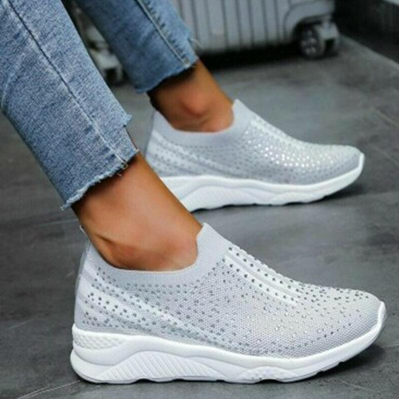 Aria - Damen Freizeit Strass Slip-On Schuhe