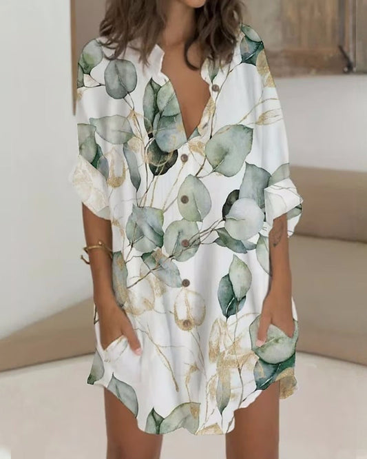 Zita - Geknöpftes Kleid mit langen Ärmeln und Tasche