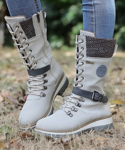 Annelinda - Hochwertige Schnürstiefel mit Schnalle, gestrickt