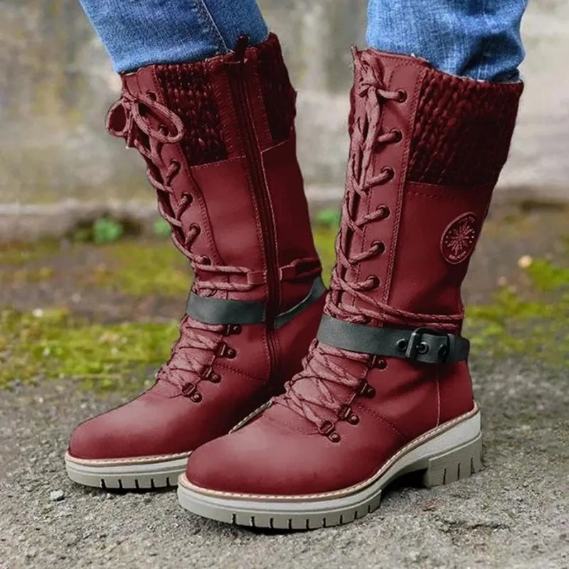 Annelinda - Hochwertige Schnürstiefel mit Schnalle, gestrickt