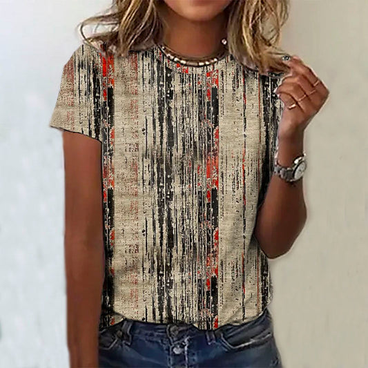 Bertilde - Vintage Lässig Bedrucktes T-Shirt