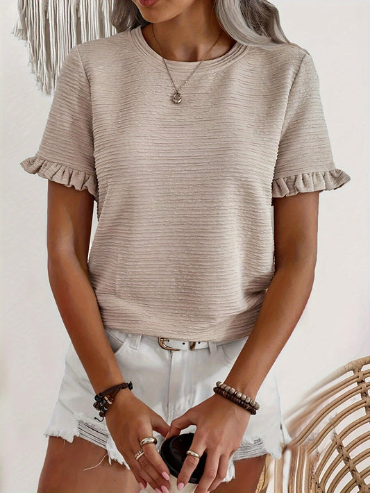 Dalia - Beiges Rüschen-T-Shirt