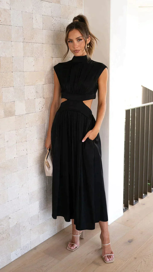 Alexia - Hoch Tailliertes Plissee-Maxikleid