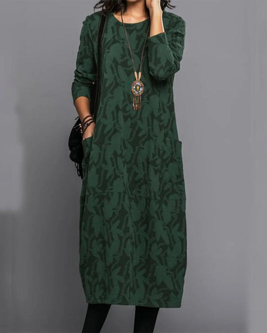 Asha - Bedrucktes langarm-taschenkleid