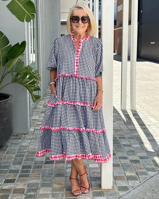 Annika - Kleid Mit Dreiviertel Ärmeln Und Karomuster