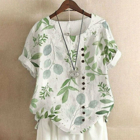 Clarina - Lässiges T-Shirt Mit Blattdruck