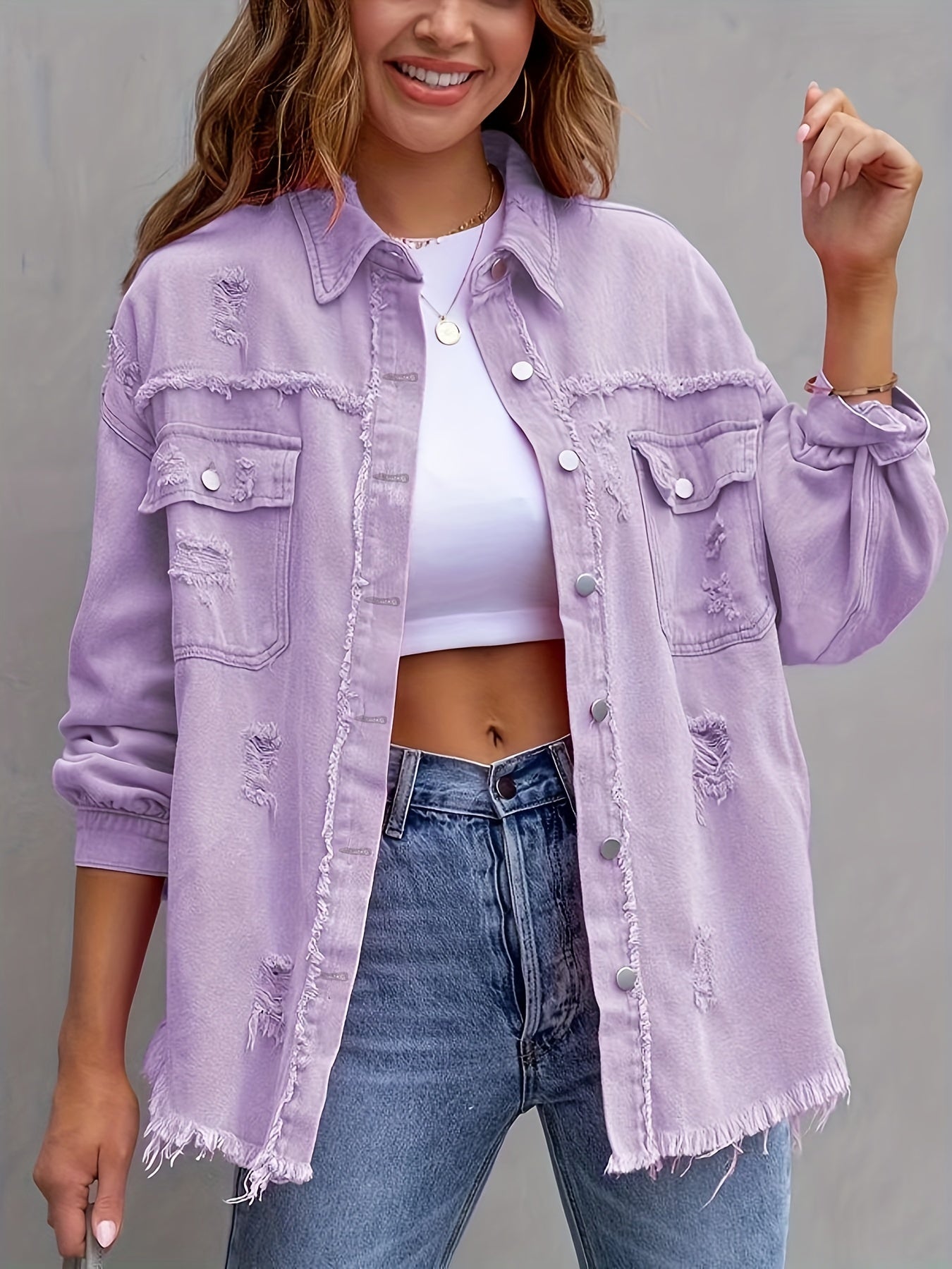Fenja - Zerrissene Denimjacke In Übergröße