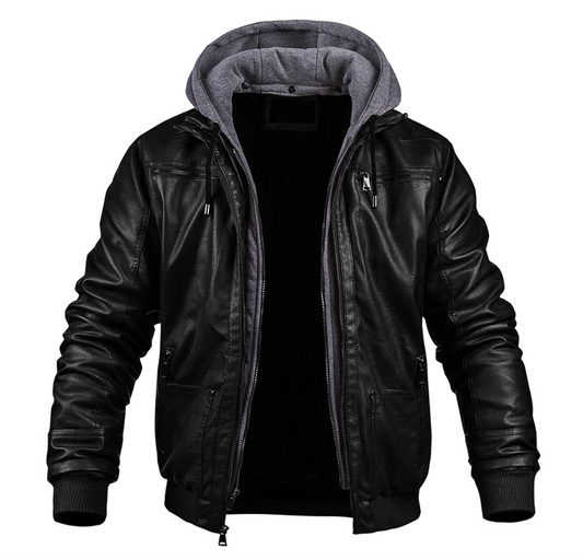 Adriano - Stilvolle Premium Leder-Winter-Jacke mit Kapuze