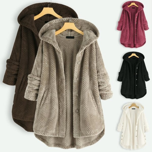 Sabina - Halblange, wendbare Fleecejacke mit Kapuze für den Winter