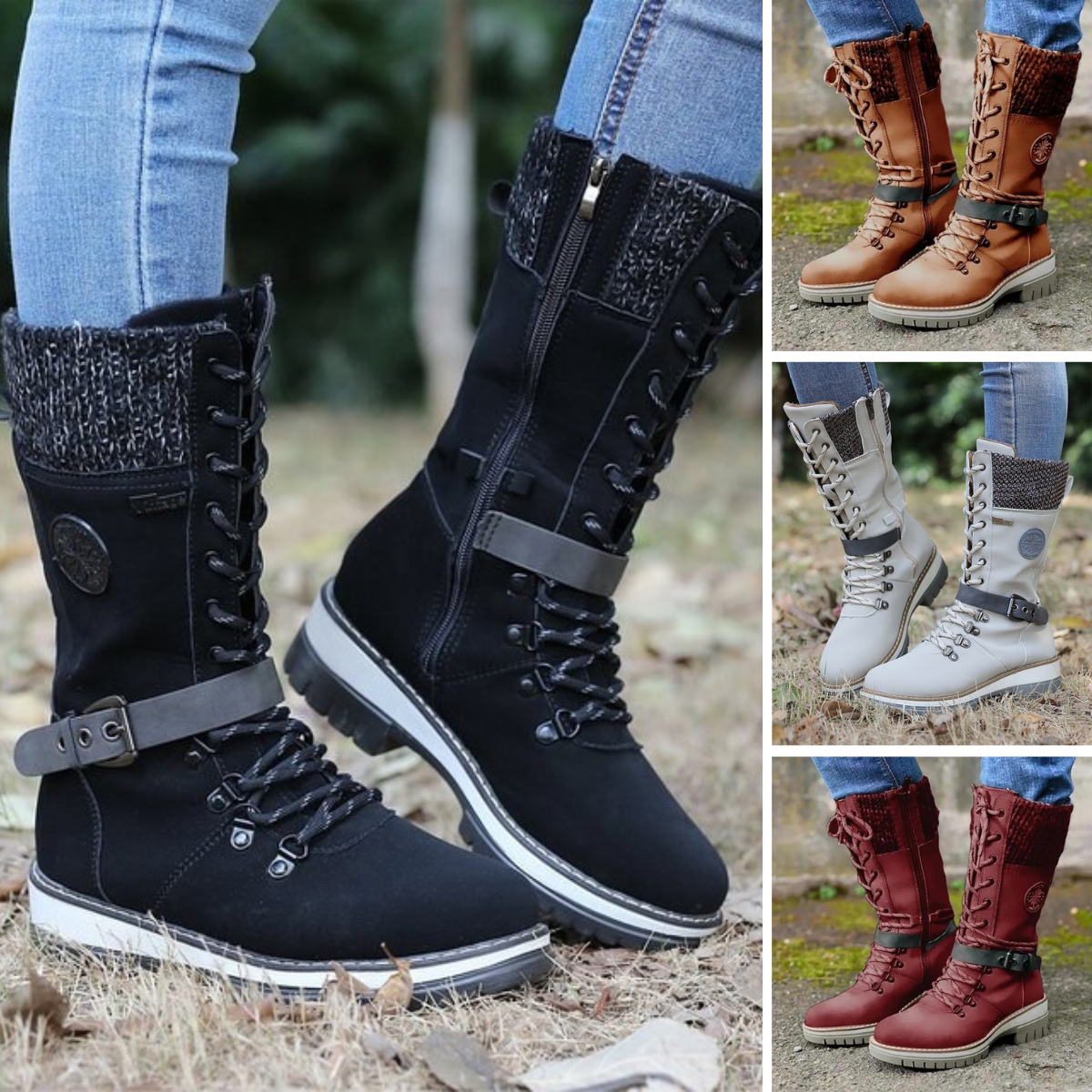 Annelinda - Hochwertige Schnürstiefel mit Schnalle, gestrickt
