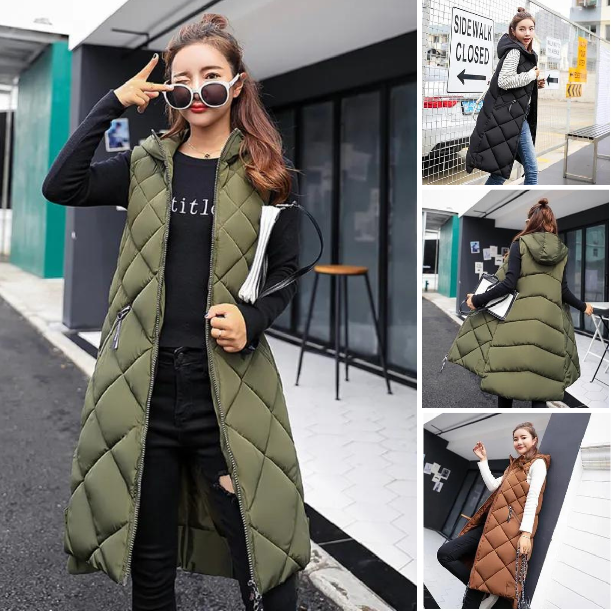 Friedl - Die neue lässige ärmellose Weste lange Daunenjacke mit Kapuze
