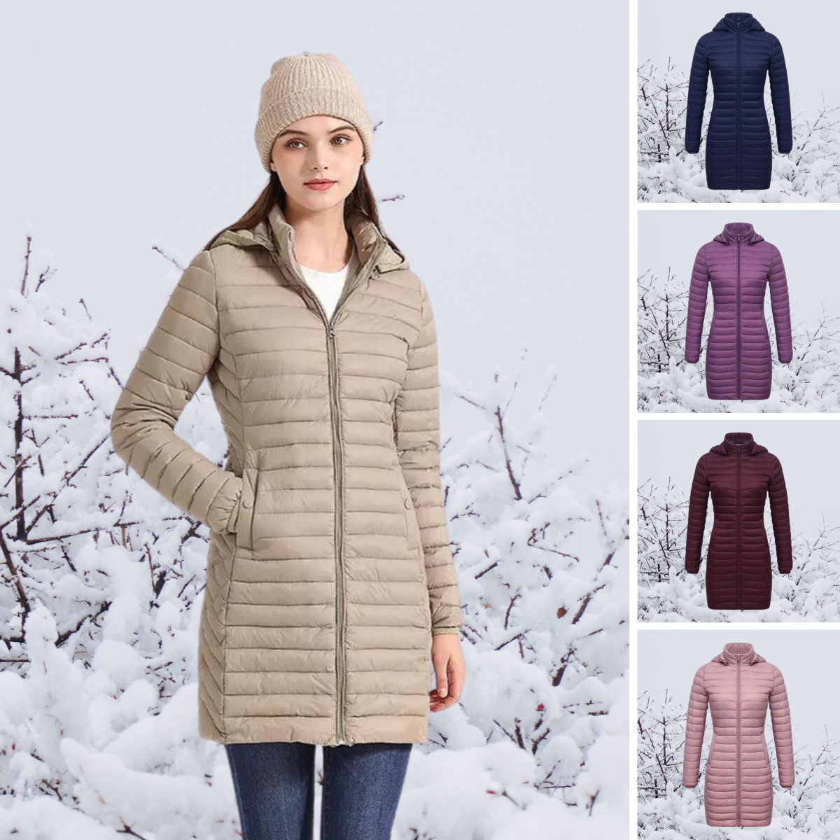 Hilda - Die neue ultraleichte, tragbare, lange und warme Parka-Jacke mit Kapuze