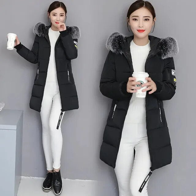Elvira - Der neue modische Parka Pelzkragen Baumwollmantel