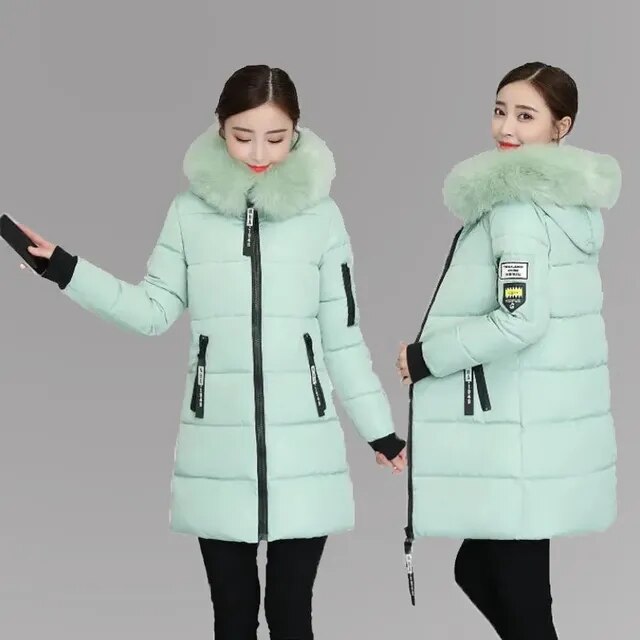 Elvira - Der neue modische Parka Pelzkragen Baumwollmantel