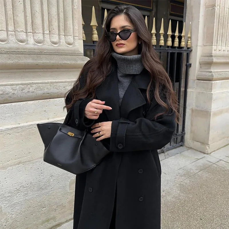 Irmina - Eleganter Damen-Maximantel mit Doppelknopfreihe und Gürtel Herbst/Winter