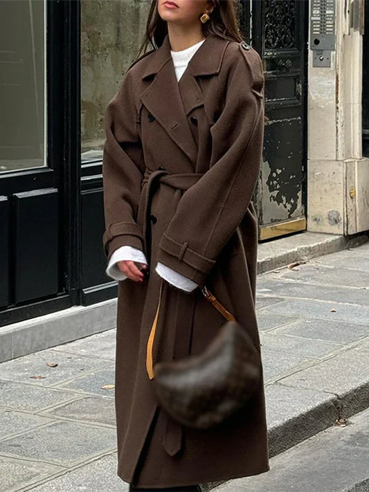 Irmina - Eleganter Damen-Maximantel mit Doppelknopfreihe und Gürtel Herbst/Winter