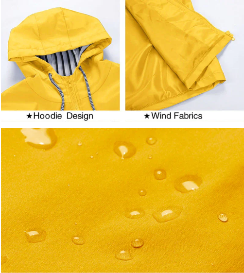 Jeana - Lässiger Langarmmantel mit Kapuze Windbreaker Trenchcoat