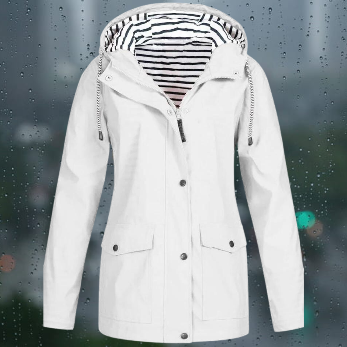 Jeana - Lässiger Langarmmantel mit Kapuze Windbreaker Trenchcoat