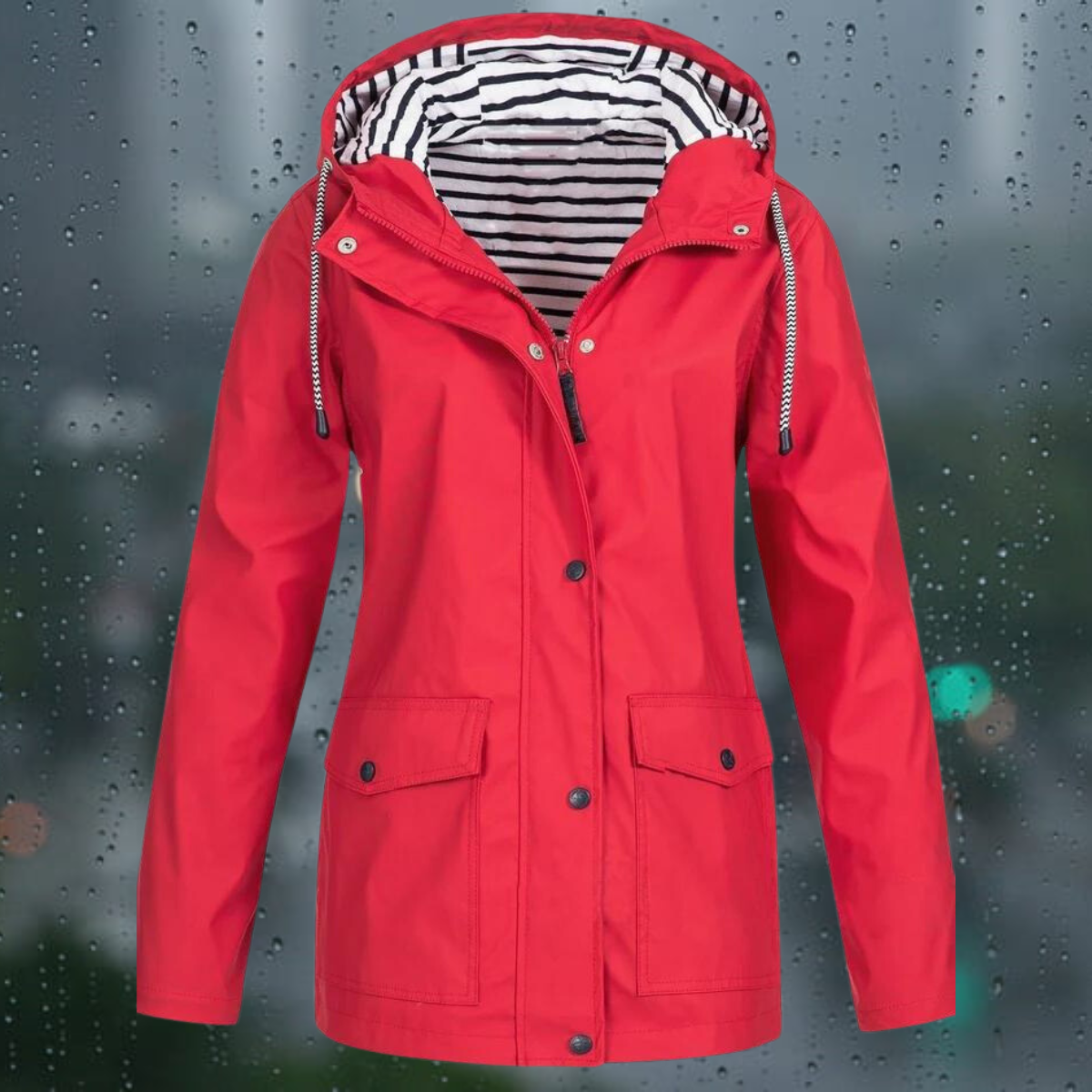 Jeana - Lässiger Langarmmantel mit Kapuze Windbreaker Trenchcoat