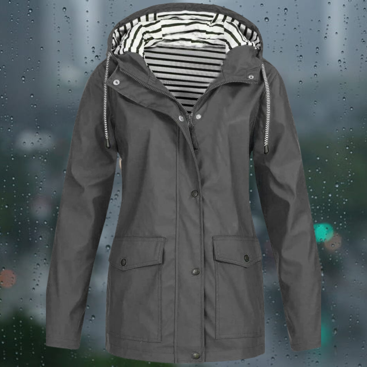 Jeana - Lässiger Langarmmantel mit Kapuze Windbreaker Trenchcoat