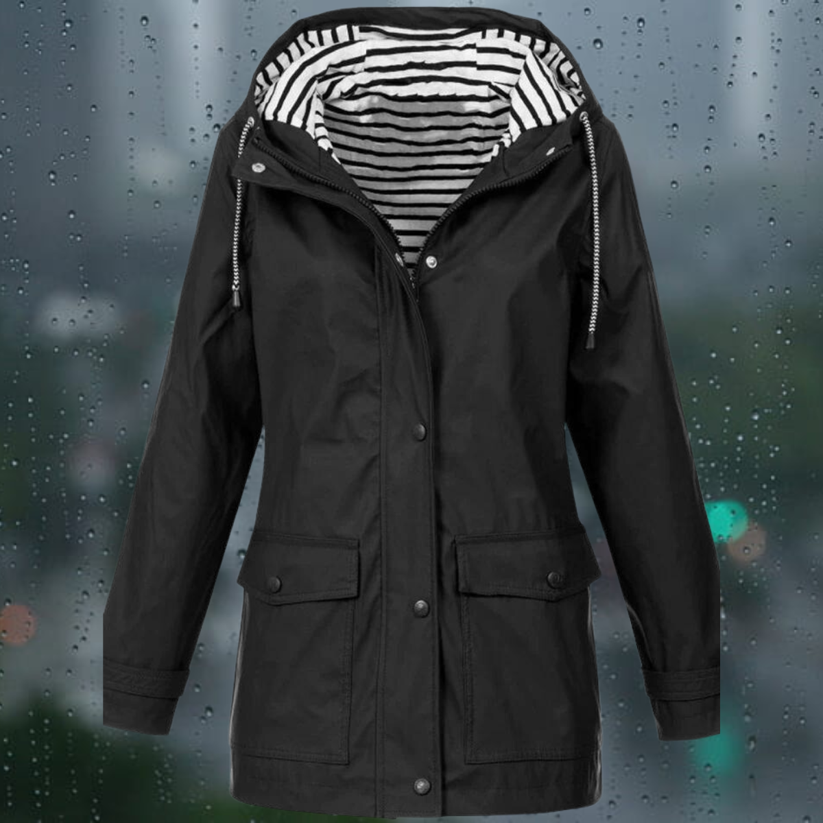 Jeana - Lässiger Langarmmantel mit Kapuze Windbreaker Trenchcoat