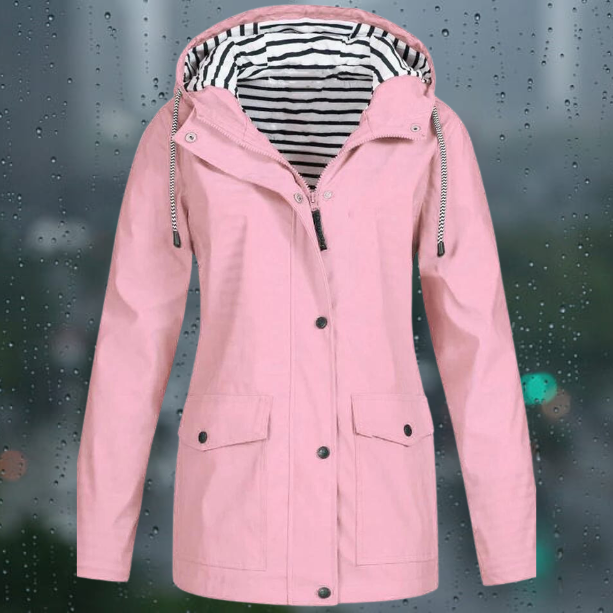 Jeana - Lässiger Langarmmantel mit Kapuze Windbreaker Trenchcoat