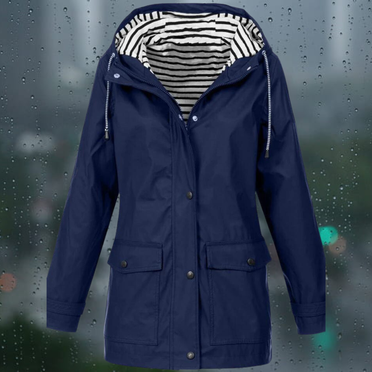 Jeana - Lässiger Langarmmantel mit Kapuze Windbreaker Trenchcoat