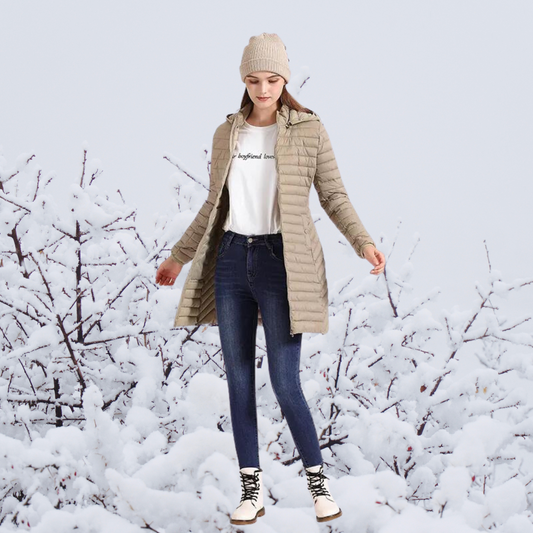 Hilda - Die neue ultraleichte, tragbare, lange und warme Parka-Jacke mit Kapuze
