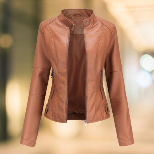 Astra - Elegante und schicke Lederjacke mit Stehkragen