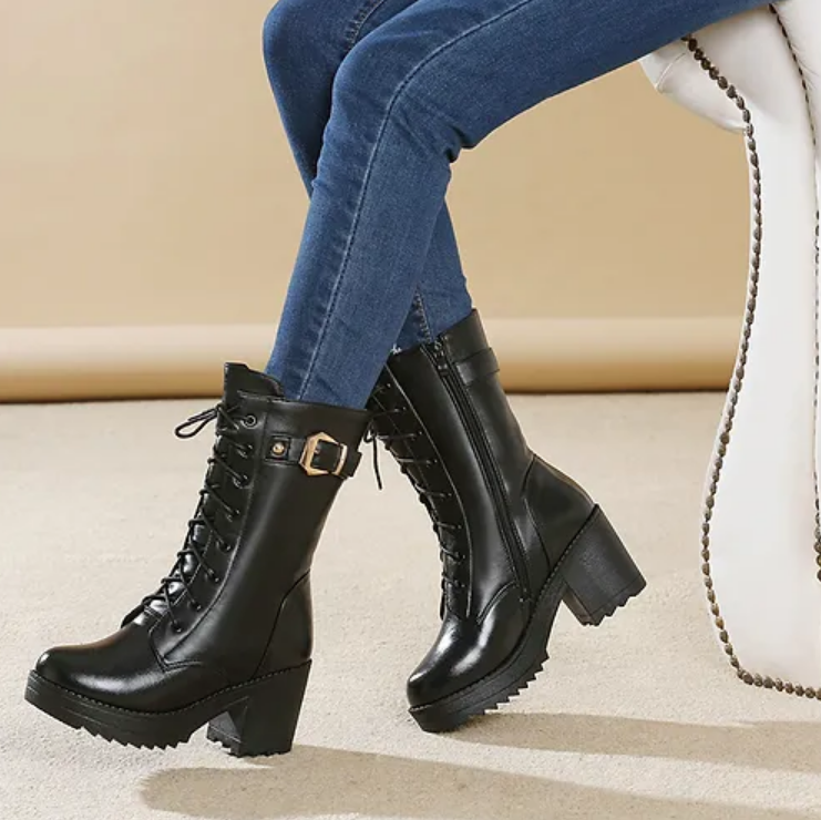 Annelie - Schwarze Winterstiefel Aus Leder