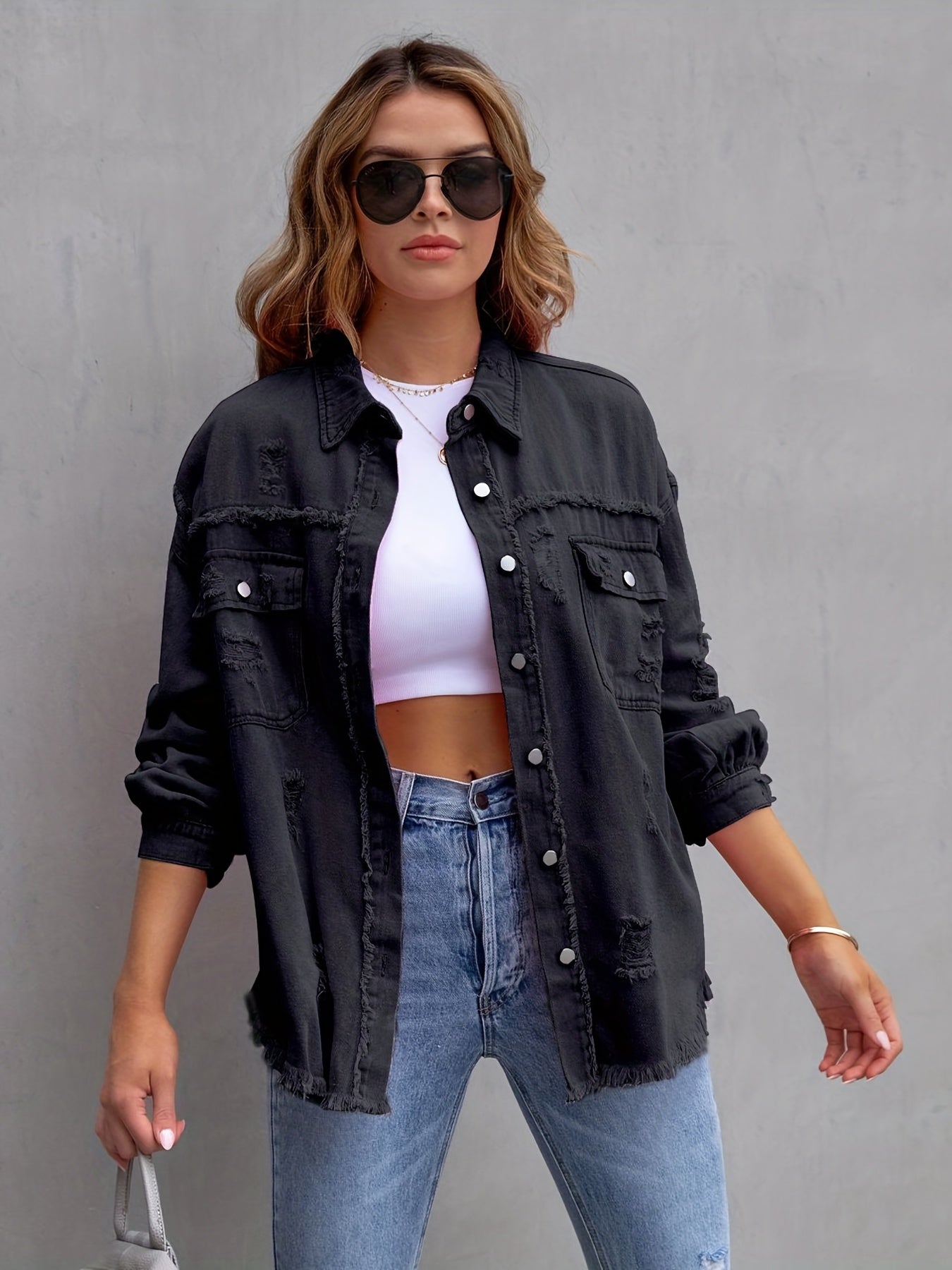 Fenja - Zerrissene Denimjacke In Übergröße