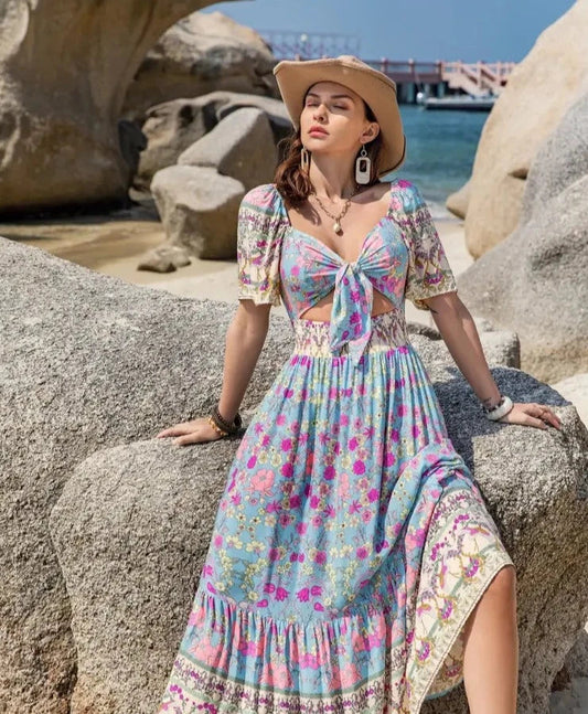 Aylin - Blumen-Sommerkleid Blau