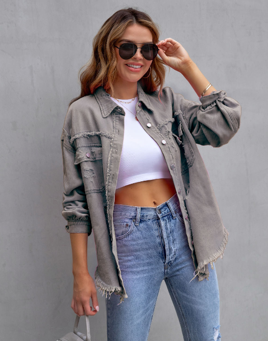 Fenja - Zerrissene Denimjacke In Übergröße