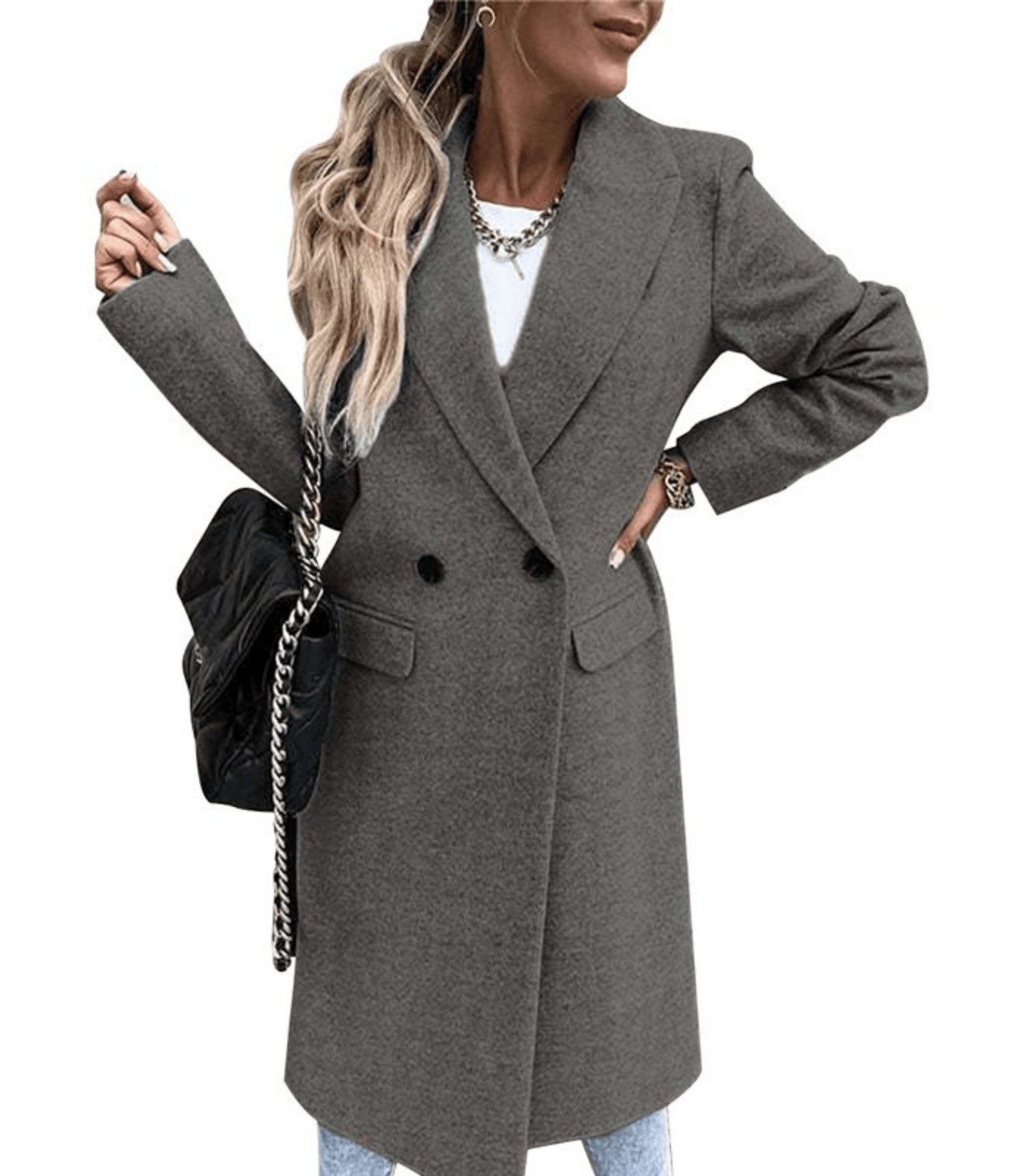 Felicity - Lockerer Wollmantel mit Taschen und Knöpfen