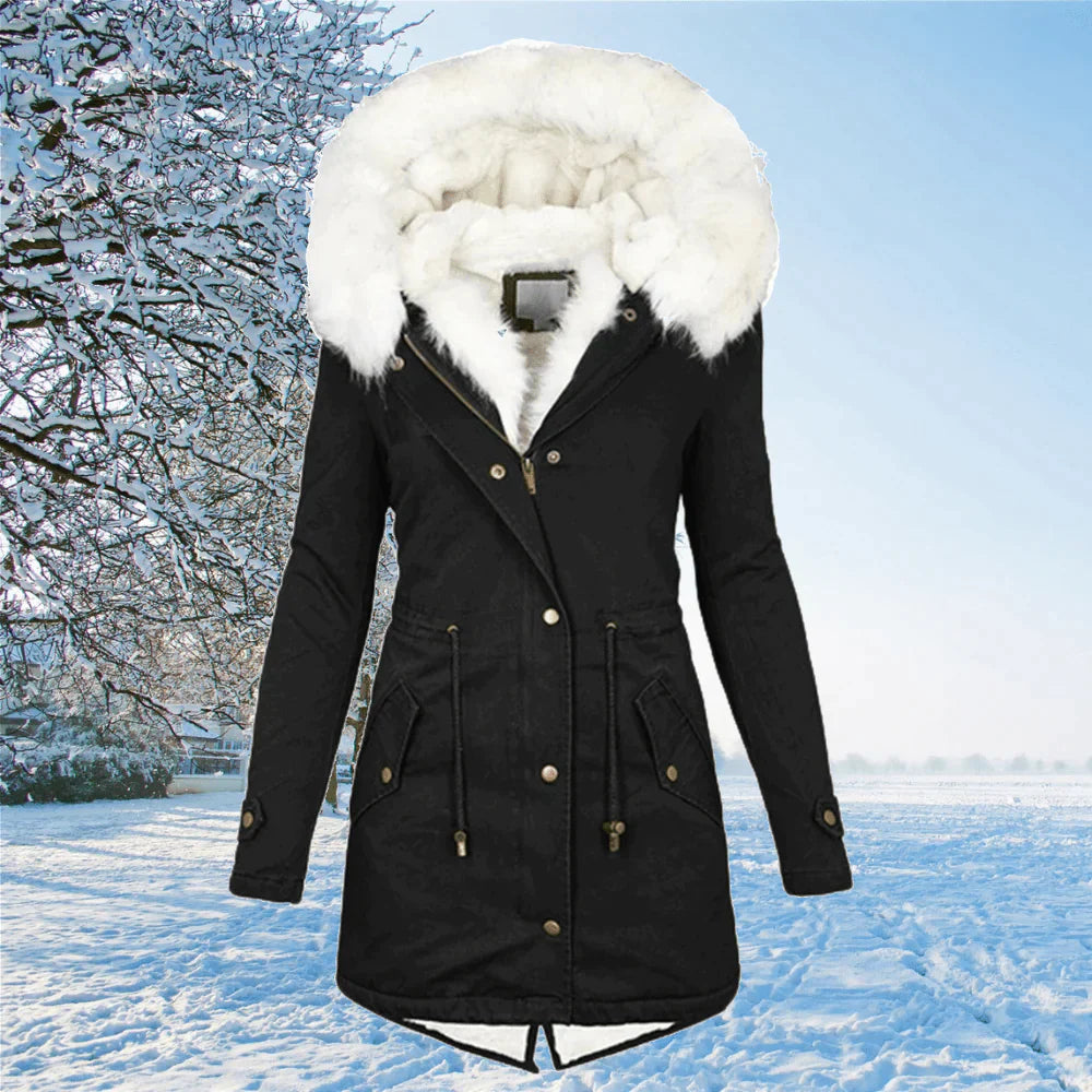 Julia - Der neue Parka Jacke mit Kapuze und Fellfutter in Übergröße