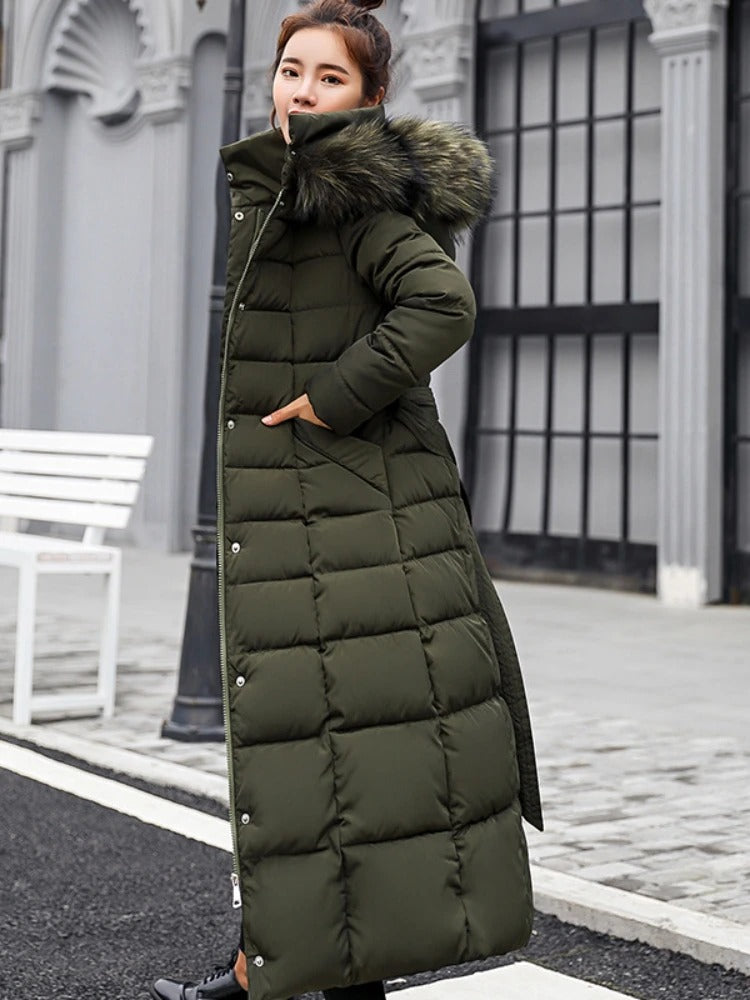 Julia - Langer warmer Wintermantel mit Gürtel für Damen