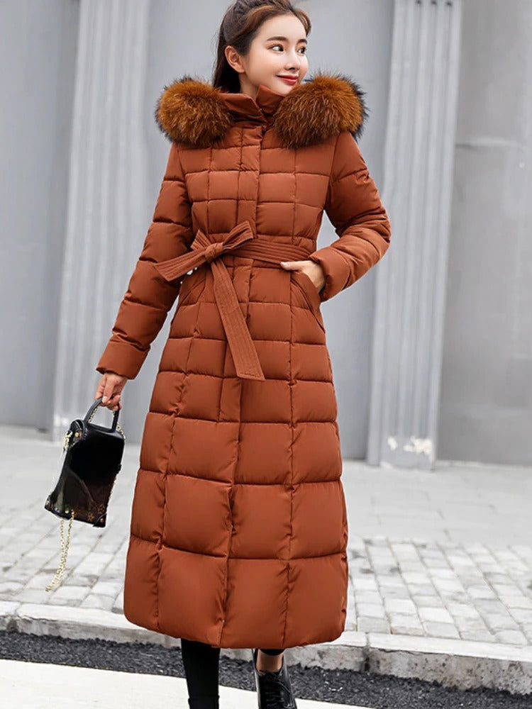 Julia - Langer warmer Wintermantel mit Gürtel für Damen